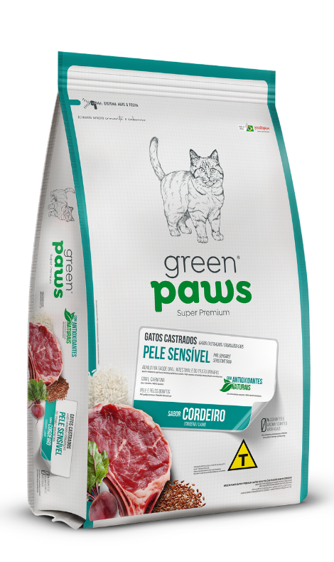 Ração Green Paws Gatos Castrados Pele Sensível Cordeiro