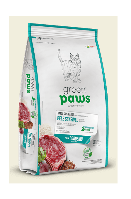Ração Green Paws Gatos Castrados Pele Sensível Cordeiro