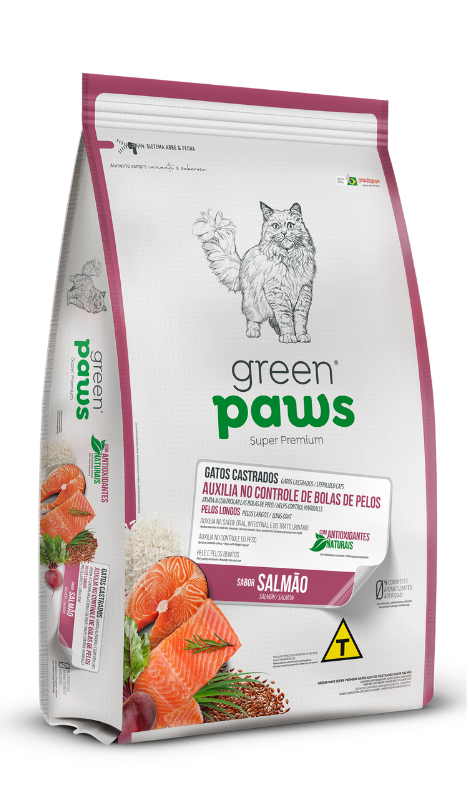 Ração Green Paws Gatos Castrados Controle de Bolas de Pelo Salmão