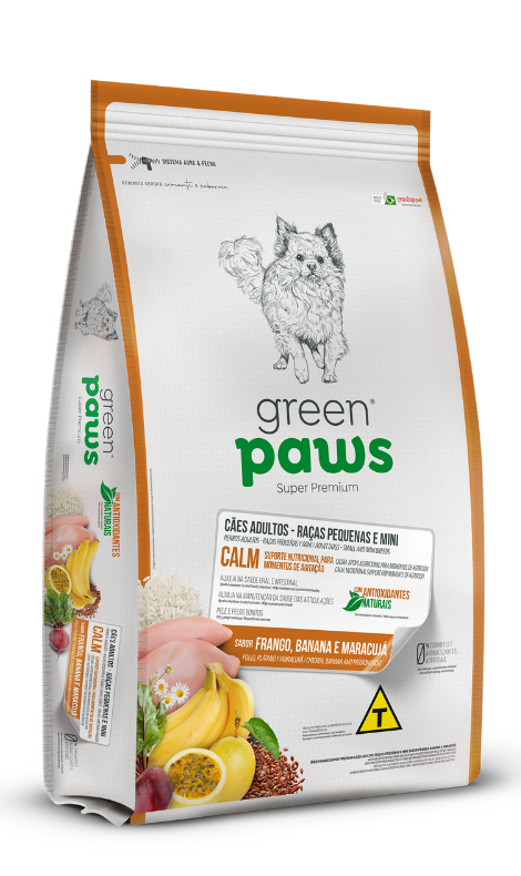 Ração Green Paws Calm Cães Adultos Raças Pequenas e Mini Frango, Banana e Maracujá