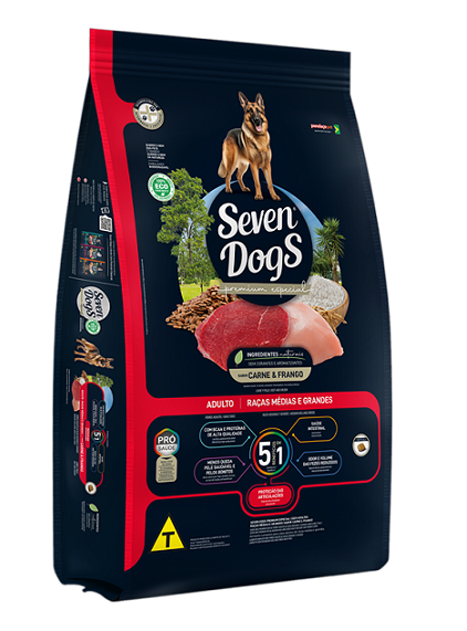 Ração Seven Dogs Adultos Raças Médias e Grandes Carne e Frango
