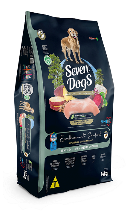 Ração Seven Dogs Senior 7+ Raças Médias e Grandes Frango, Batata-doce e Beterraba