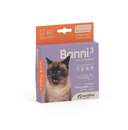 Banni 3 Gatos 2,6 à 7,5kg COMBO Com 3Unidades  0,9ml