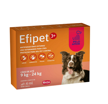 Antiparasitário Efipet 3+ Cães 9kg até 24kg     4ml