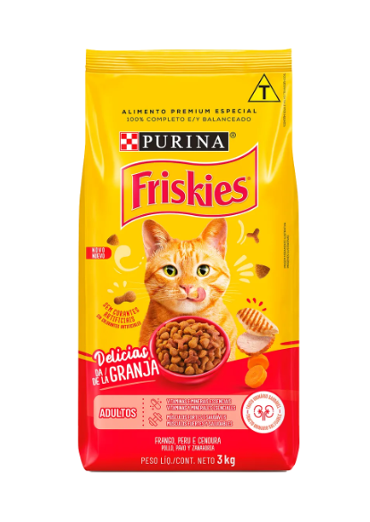 Ração Friskies Gatos Adultos Delicias da Granja Frango, Peru e Cenoura 3kg