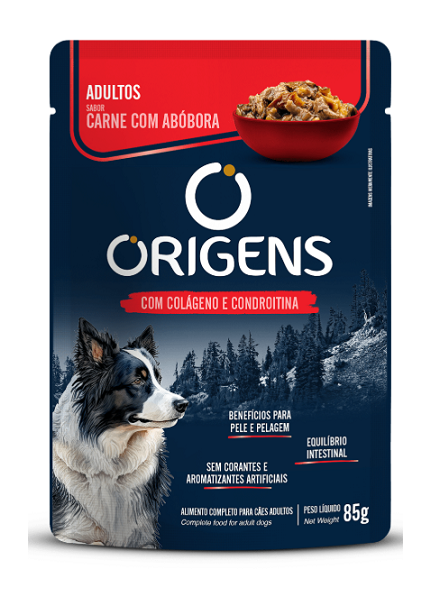 Sachê Origens Cães Ad. Carne Abóbora 85g