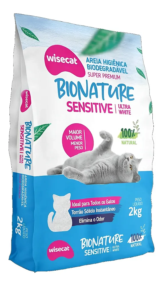 Granulado Sanitário Wisecat Bionature Sensitive Ultra White (100%Natural)