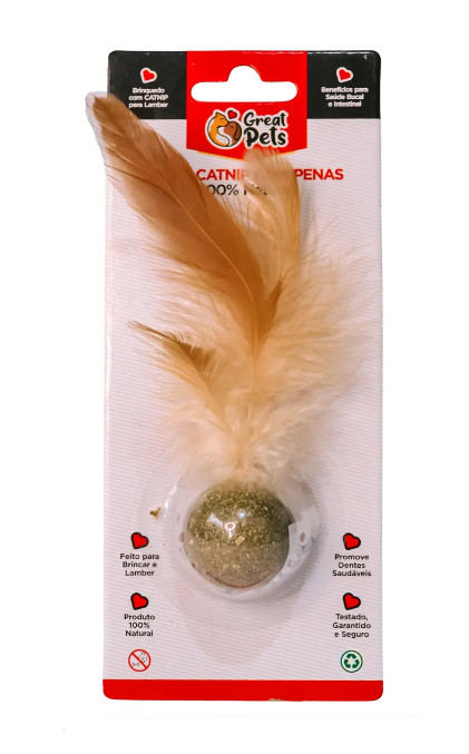 Brinquedo Gatos Bola Catnip com Pena