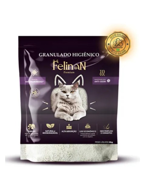 FelinaN Premium Granulado Higiênico para Gatos – 4kg (pode ser descartado no Vaso Sanitário)