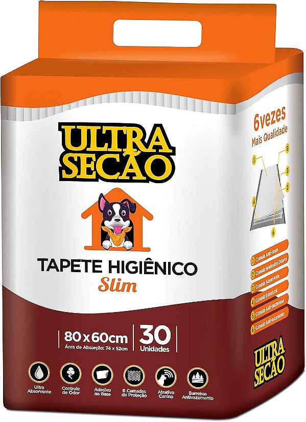 Tapete Higiênico Ultra Secão Slim 30 unidades 80x60cm