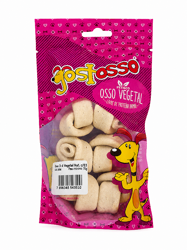 Osso Nó Natural Vegetal Gostosso 3/4 com 03 unid (aprox. 7 centímetros )