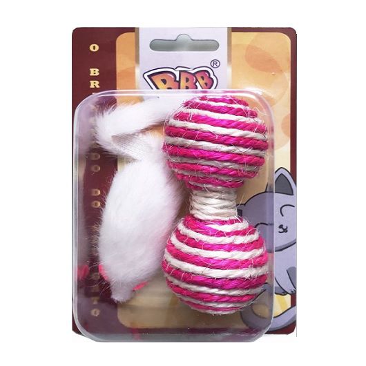Brinquedo para Gatos com Halteres de Sisal e Ratinho de Pelúcia - com 02 unidades