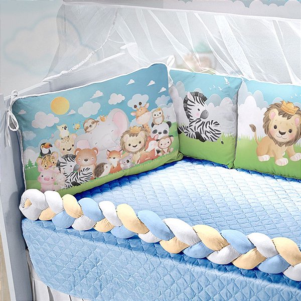 Berço Portátil Safari Azul  Mega Loja do Bebê - Mega Loja do Bebê -  Enxovais para Bebê, Kits Berço, Kit Cama Babá, Cortinas, Roupinhas