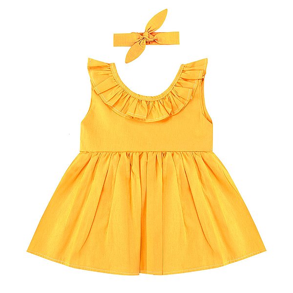 Vestido de Bebê Manga Curta Charlotte Amarelo