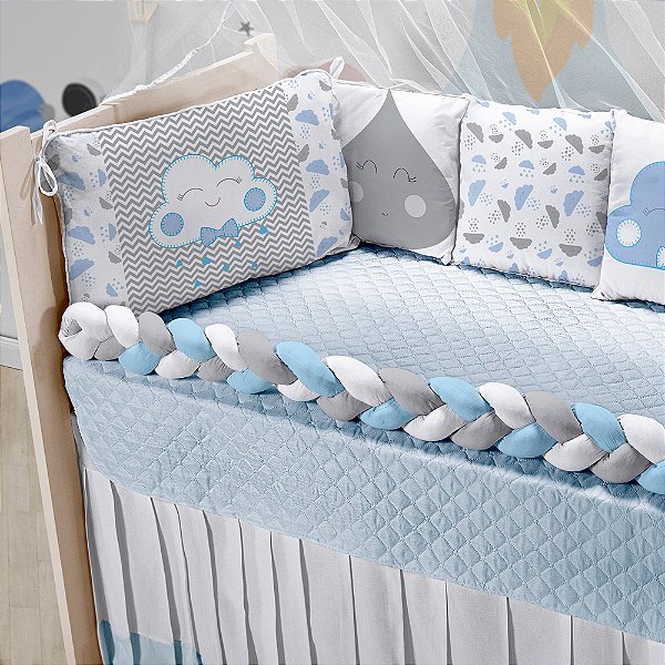 Kit Berço Trança Nuvem Azul 9 Peças | Mega Loja do Bebê - Mega Loja do Bebê  - Enxovais para Bebê, Kits Berço, Kit Cama Babá, Cortinas, Roupinhas...