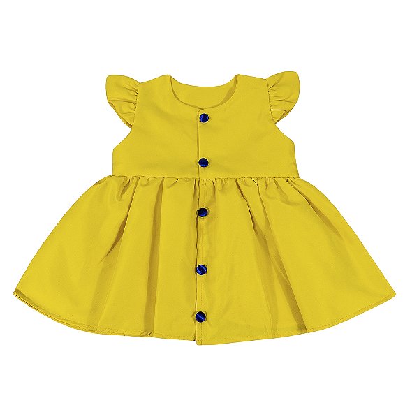 Vestido de Bebê Manga Curta Amarelo