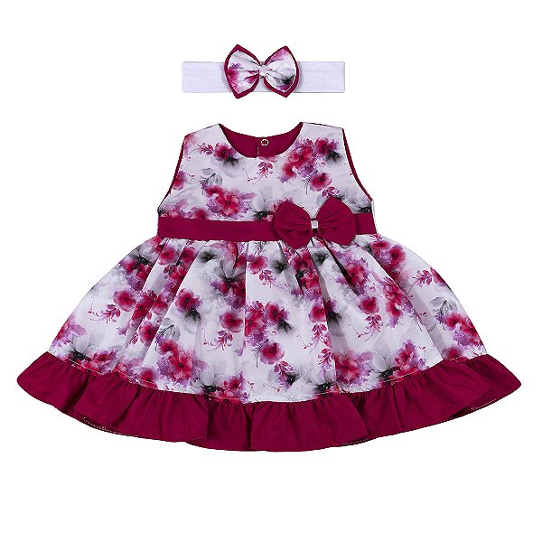 Vestido de Bebê Manga Curta Floral Pink