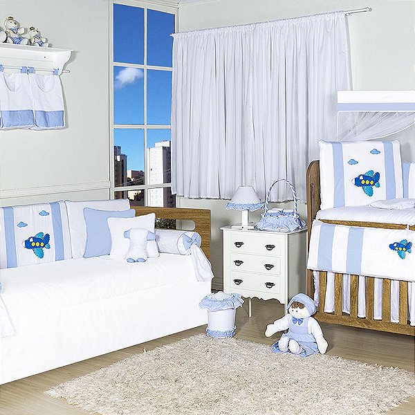 Quarto De Bebê Airplane Azul Bebê 31 Peças