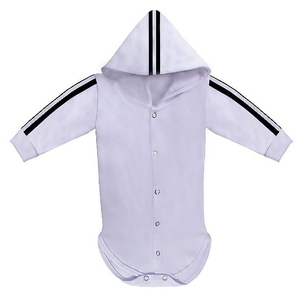 Body Bebê Masculino Manga Longa com Capuz Sport Branco