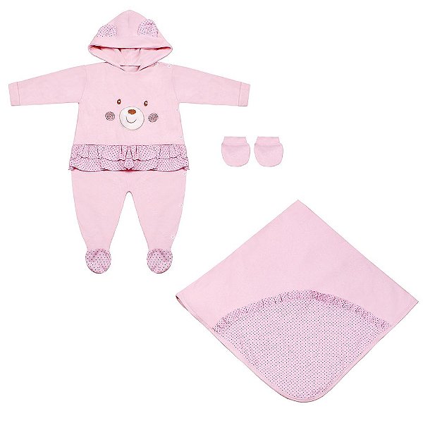 Saída Maternidade Teddy Bear Rosa 3 Peças