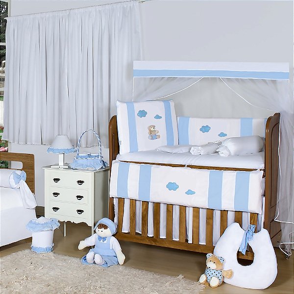 Quarto Completo Ursinho Fofinho Azul Bebê 23 Peças