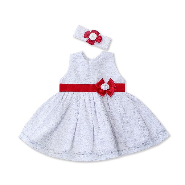 Vestido de Bebê Manga Curta Maria Branco
