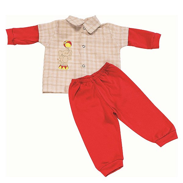 Conjunto Bebê Masculino Camisa Manga Longa e Calça Elefofo