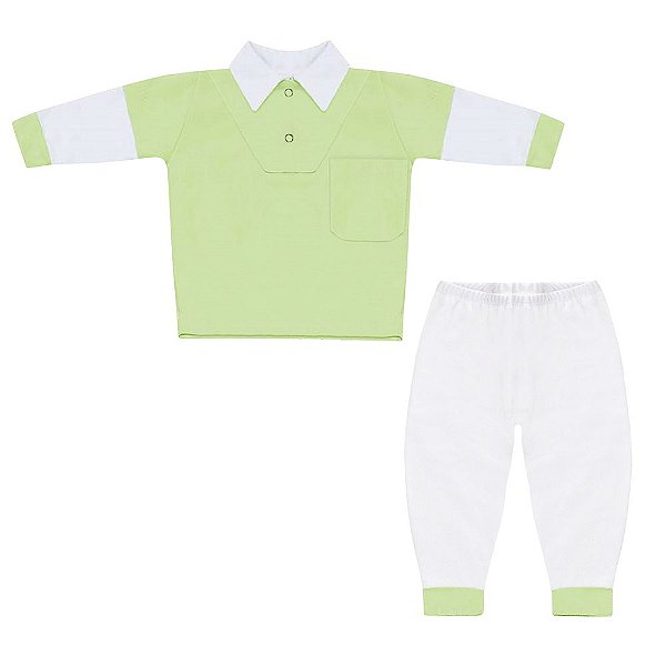 Conjunto Bebê Masculino Camiseta Manga Lona e Calça Básico Verde