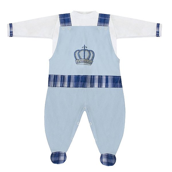 Conjunto Bebê Masculino Camiseta Manga Longa e Jardineira Rei Arthur Azul Bebê