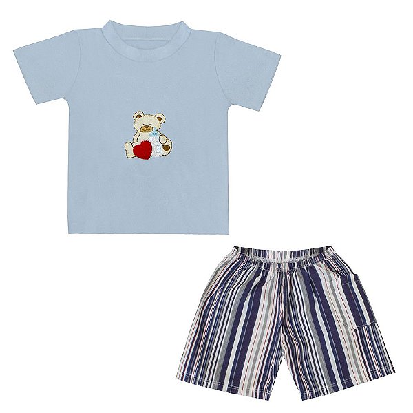 Conjunto Bebê Masculino Camiseta Manga Curta e Bermuda Ursinho Amoroso