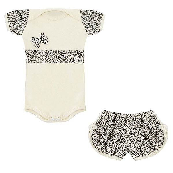 Conjunto Bebê Feminino Body Manga Curta e Shorts Stella