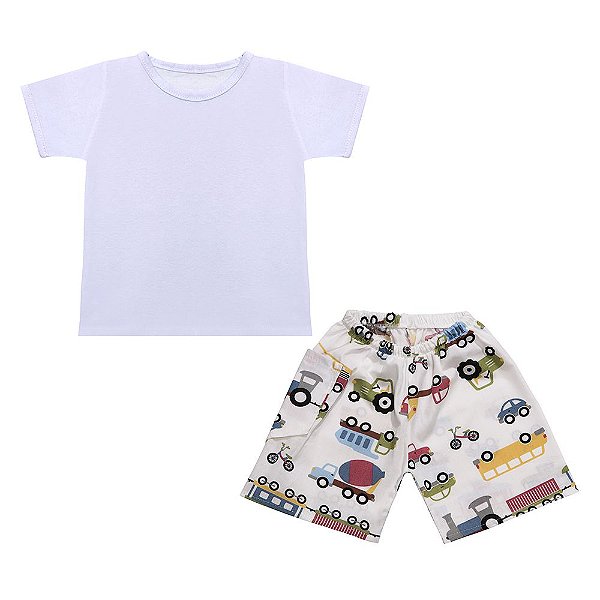 Conjunto Bebê Masculino Camiseta Manga Curta e Bermuda Carrinhos