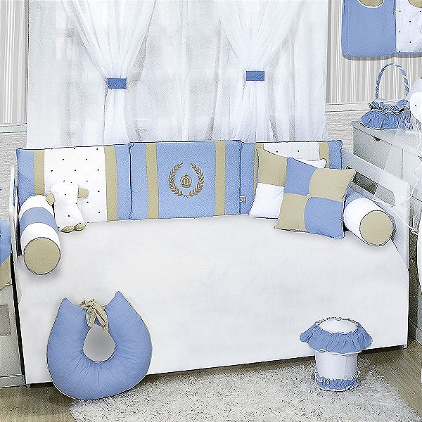 Kit Cama Babá Coroa Luxo Azul Bebê 8 Peças