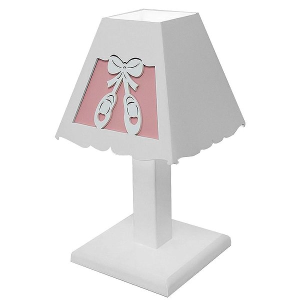 Abajur MDF para Quarto de Bebê Ballerina Branco com Rosa