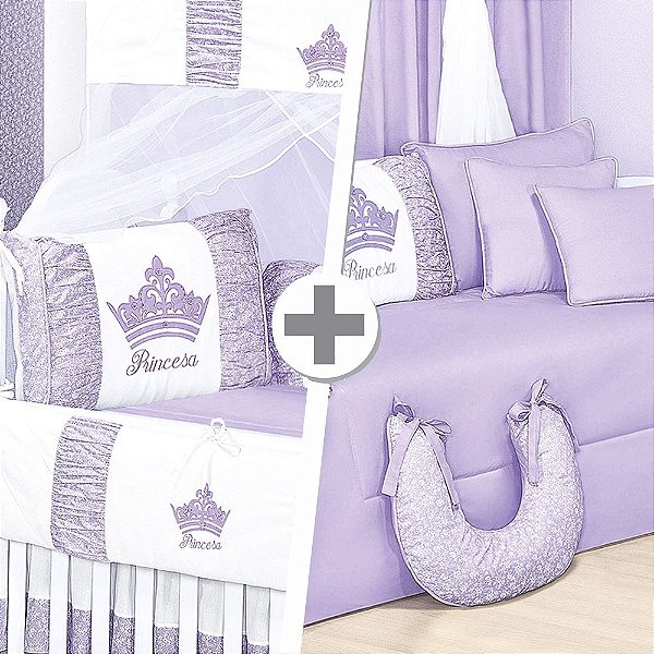 Combo Kit Berço + Kit Cama Babá Princesinha Lilás