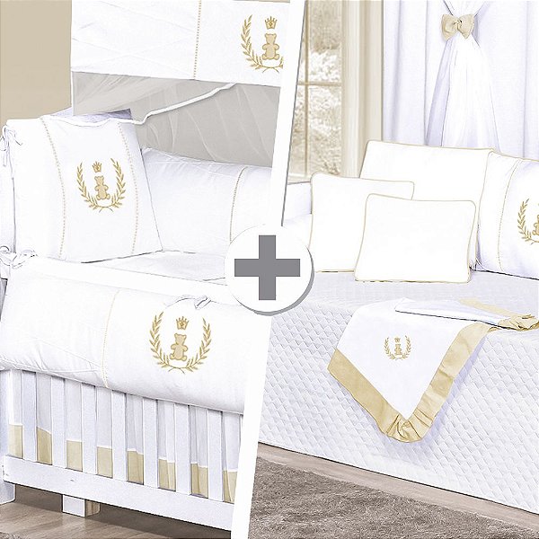 Combo Kit Berço + Kit Cama Babá Realeza Palha