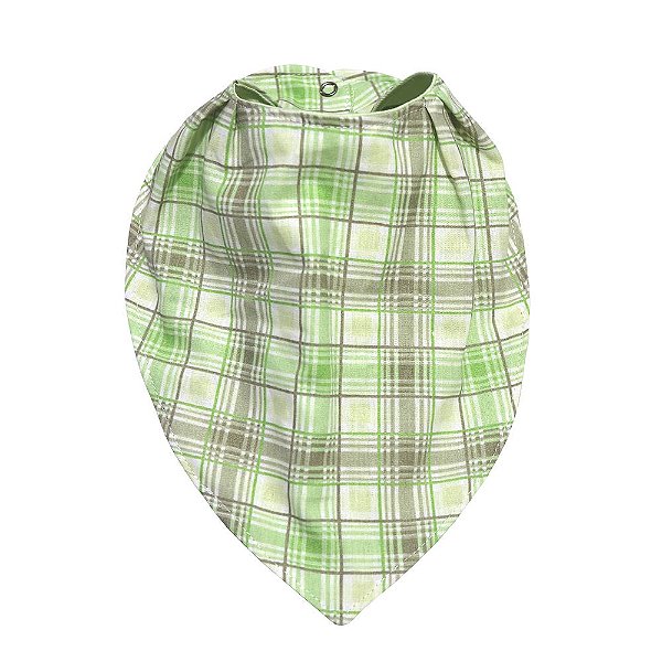 Babador Bandana Bebê Masculino Xadrez Verde com Botão