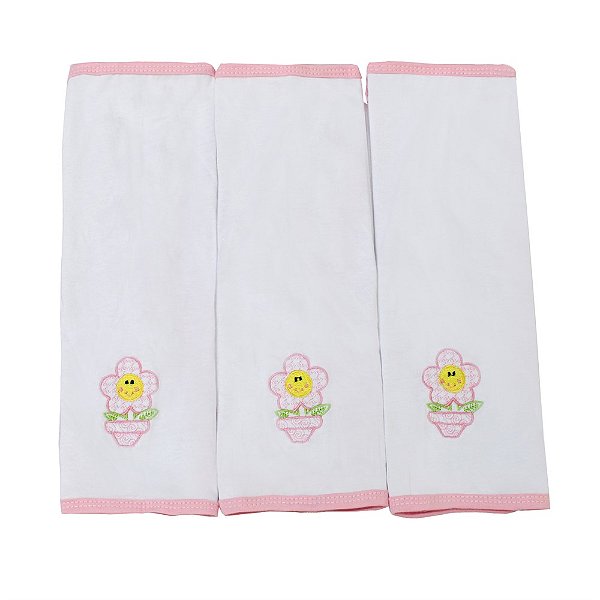 Fralda de Boca de Malha Patch Flor Rosa 3 Peças