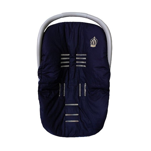 Capa Bebê Conforto Coroa Luxo Azul Marinho com Bordado de Coroa 100% Algodão