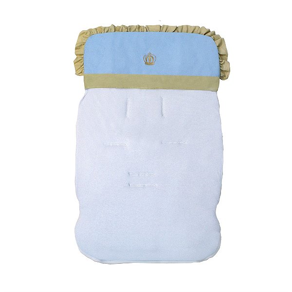 Capa de Carrinho Coroa Luxo Azul Bebê com Bordado de Coroa 100% Algodão