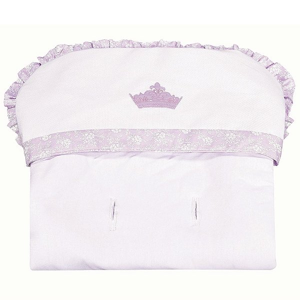 Capa de Carrinho Princesinha com Detalhes em Rosa Estampa Floral e Bordado de Coroa 100% Agodão