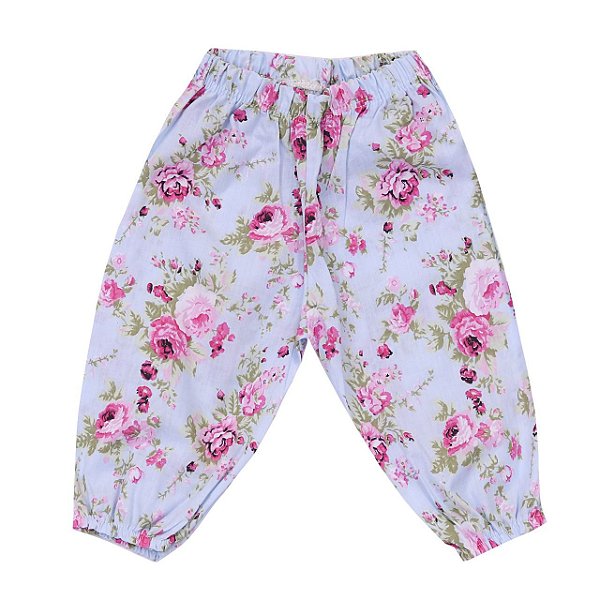 Calça para Bebê Menina Sophia Azul com Estampa Floral