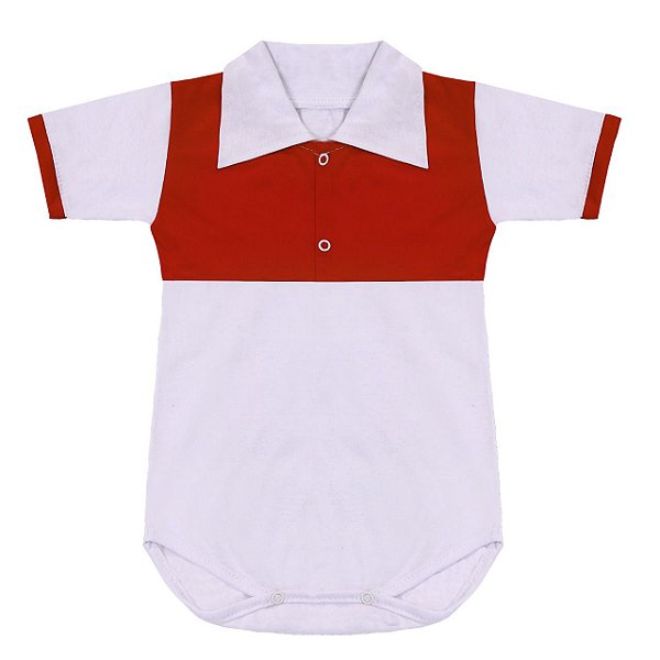 Body Bebê Masculino Manga Curta Icaro Branco com Vermelho