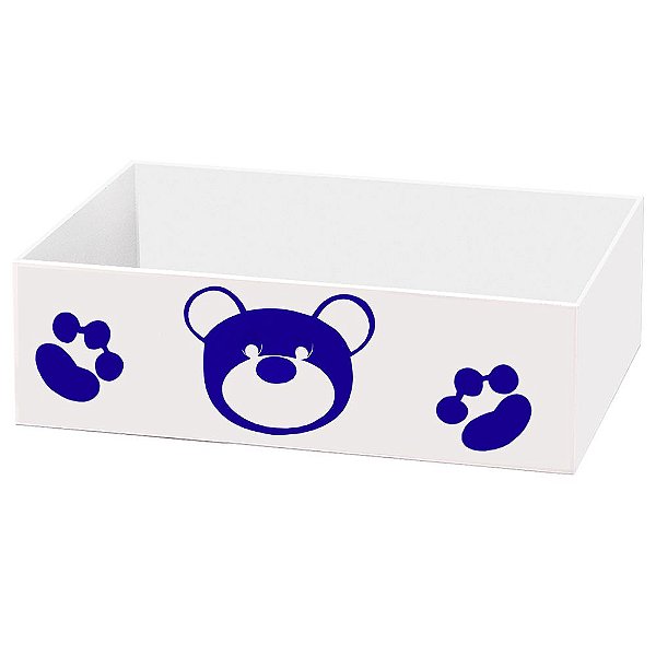 Cesta MDF Decorada para Quarto de Bebê Urso Dengoso Azul Marinho