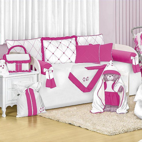 Kit Cama Babá Flores Pink 8 Peças