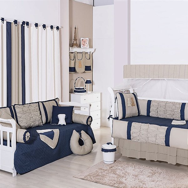 Quarto De Bebê Shadow Azul Marinho 36 Peças