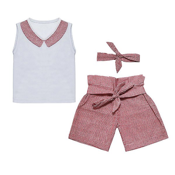 Conjunto Bebê Feminino Bata Manga Curta e Shorts Lorena