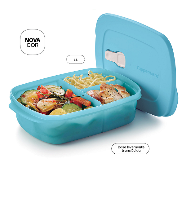 Marmita TupperwareTigela Cristalwave Retangular com Divisórias Geração ll 1 litro