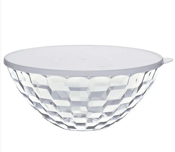 Tigela Prisma Tupperware em Policarbonato Transparente Tampa Branca 3,5 Litros