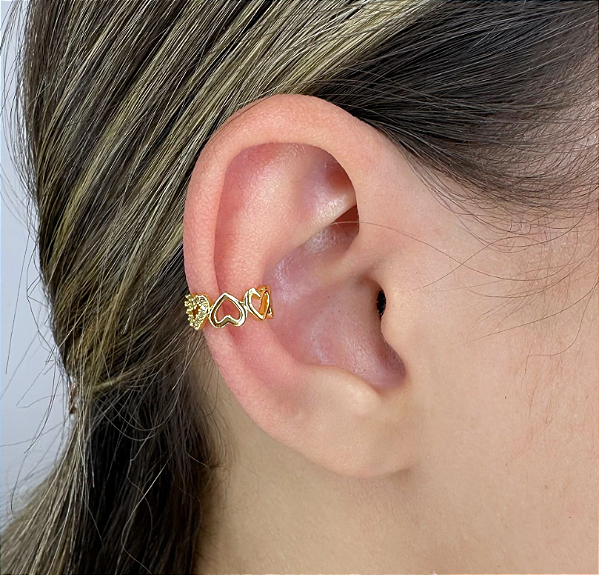 Piercing Fake Corações Lisos e Cravejados Banhado em Ouro 18k
